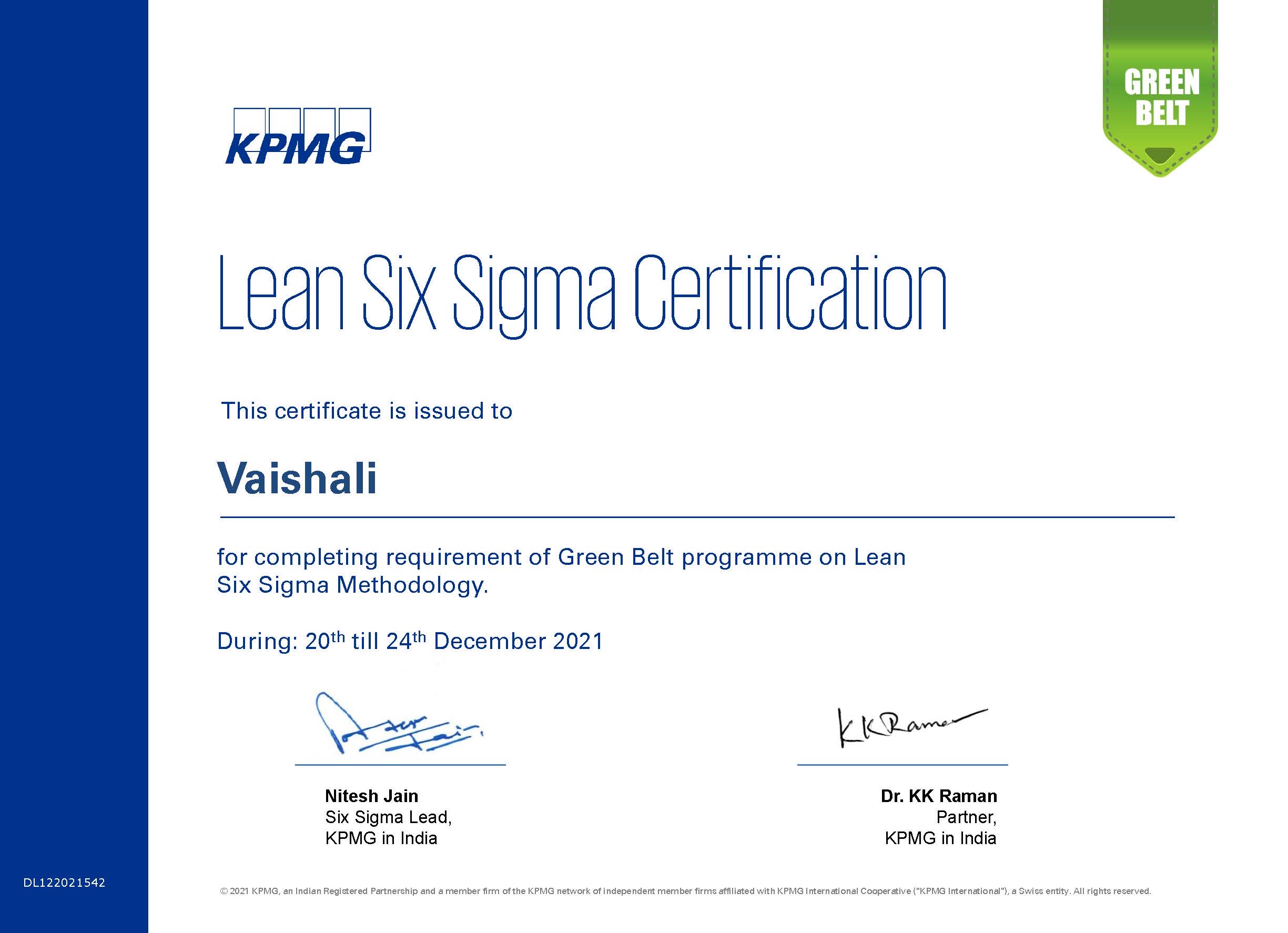 Lean Six Sigma Green Belt Certified